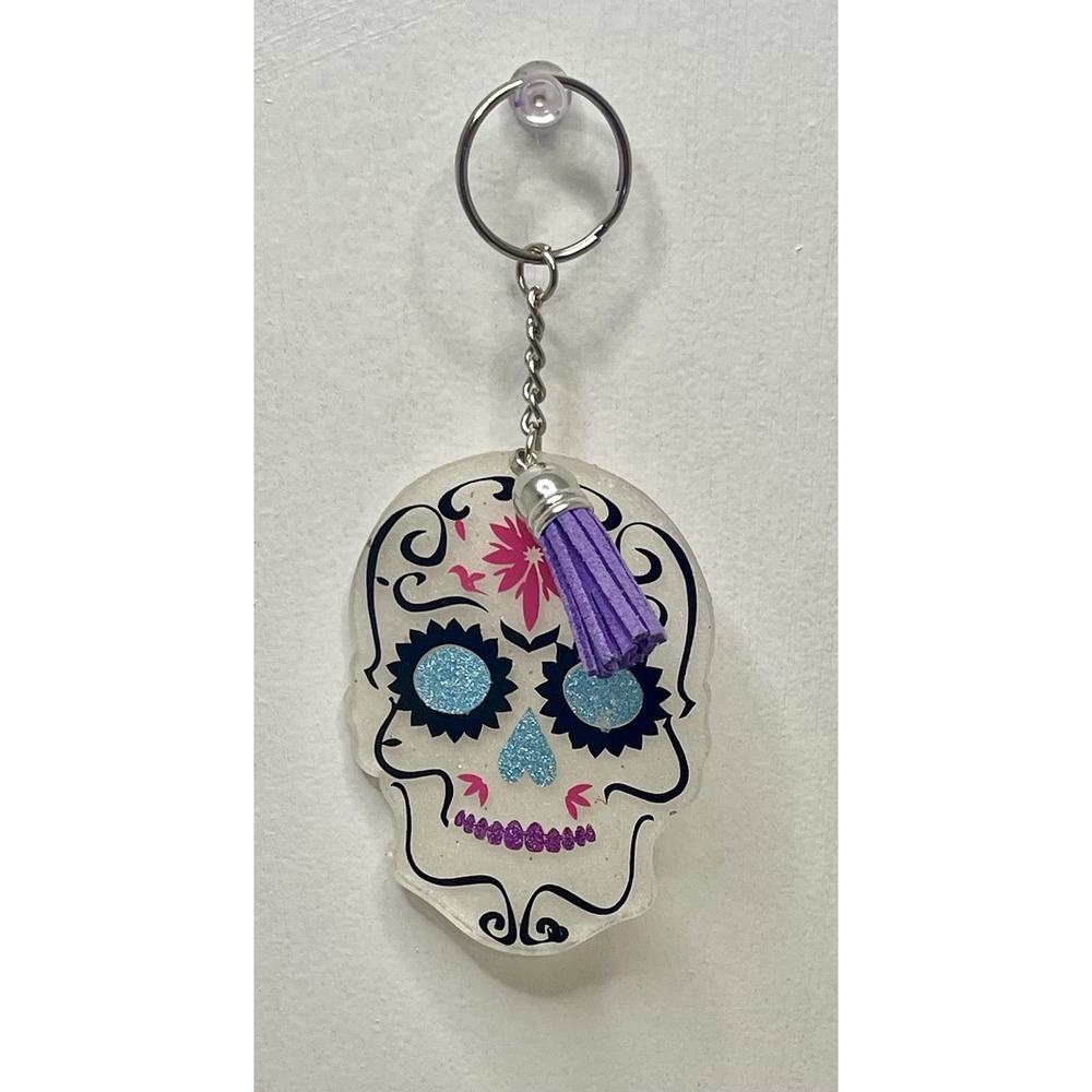 Acrylic White Shimmer Skull Head Keychain
